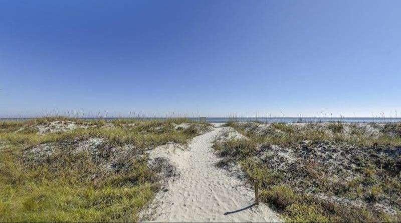 sandy path leading through dunes to the ocean